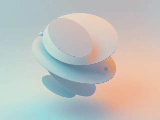 Abstract 3D composition of floating discs in pastel blue and peach