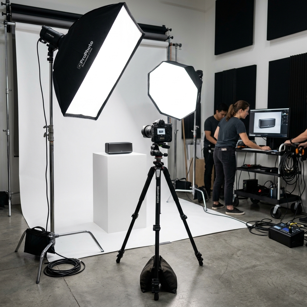 Zaawansowane studio do fotografii produktowej ze sprzętem oświetleniowym